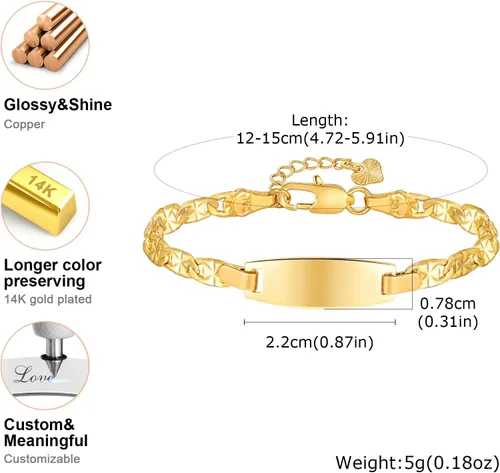 Miniatura 158 de Pulsera de barra para bebé: chapado en oro de 18 quilates, pulsera con placa de identificación personalizada para niños pequeños de mamá, nombre
