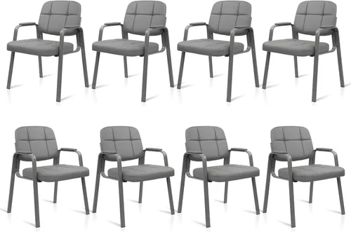 Miniatura 29 de CLATINA Sillas de recepción de espera sin ruedas, silla de invitados de cuero con brazos acolchados, modernas sillas de escritorio de oficina marrón