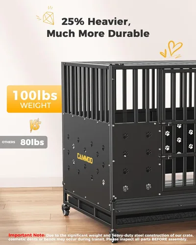 Miniatura 3 de Cammoo Jaula resistente de 48 pulgadas para perros grandes, paneles mejorados a prueba de masticación, panel de suelo ampliado con comodidad