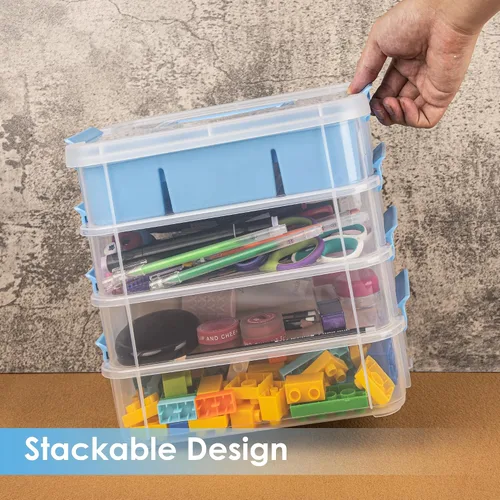 Miniatura 7 de CraftGenes Organizador de almacenamiento de suministros de arte con 2 bandejas extraíbles, 4 capas de 10 cuartos de galón duraderos organizadores