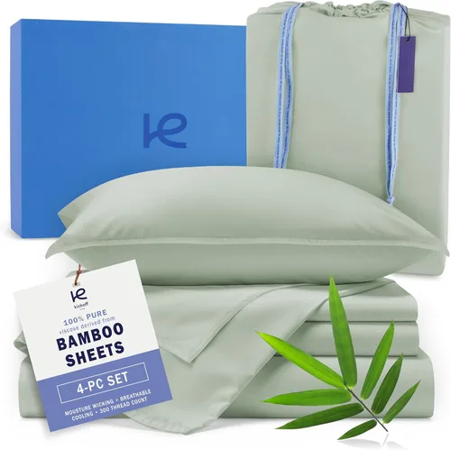 Miniatura 28 de Kickoff Sábanas de bambú de viscosa tamaño King, 4 piezas, 100% viscosa de bambú orgánico, juego de sábanas refrescantes tamaño King, ropa de cama
