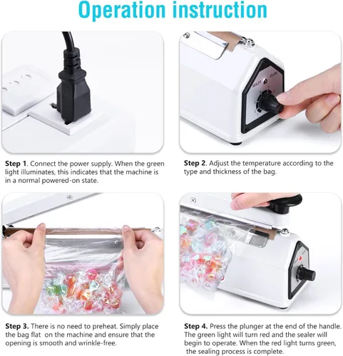 Miniatura 4 de METRONIC Sellador de impulso de 8 pulgadas, máquina selladora térmica manual para bolsas de plástico, selladores de bolsas retráctiles, máquina