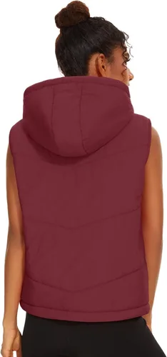 Miniatura 4 de Micoson Chalecos acolchados para mujer, de invierno, sin mangas, con capucha, con cremallera, cuello alto, con bolsillo, ajuste holgado