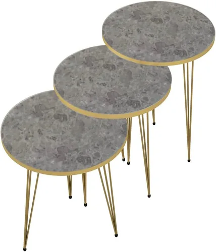 Miniatura 5 de Juego de 3 mesas auxiliares anidadas redondas de madera apilables, mesa de sofá lateral de café con patas de metal para sala de estar, oficina