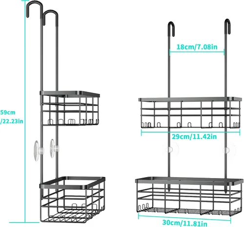 Miniatura 7 de HapiRm Organizador de ducha colgante - Organizador de ducha sin perforaciones con ganchos, estantes de baño de acero inoxidable 304 a prueba de Negro