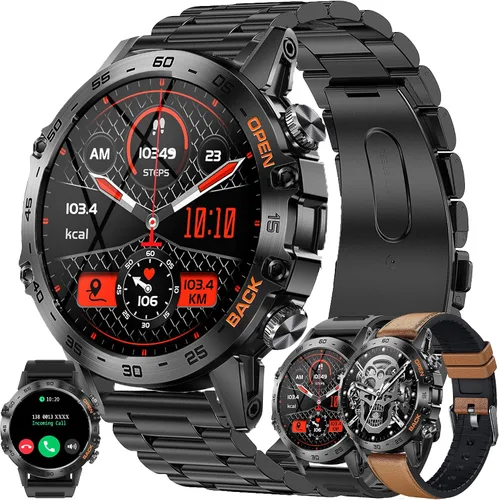 Reloj inteligente militar para hombre (respuesta/llamadas de marcación), rastreador de fitness para iPhone Android, rastreador de actividad de 1.39