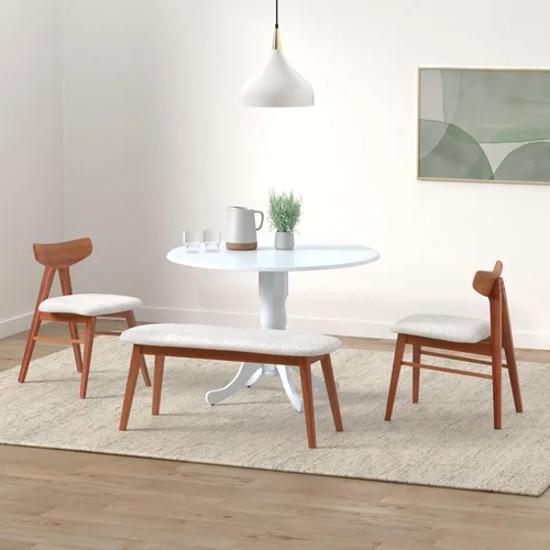 Miniatura 2 de IC International Concepts, mesa de comedor redonda de 42" con pedestal y dos alas plegables, madera maciza, Parawood resistente, color blanco