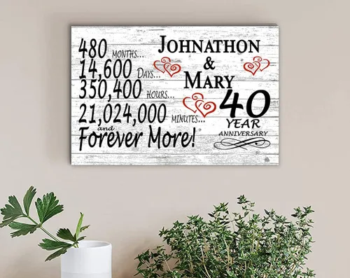 Miniatura 6 de Letrero personalizado de aniversario de 40 años, regalo de aniversario de boda para días de pareja, minutos y años, madera maciza, 16.5 x 10.5 x