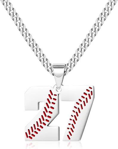Miniatura 51 de Btysun Collares de béisbol de béisbol número 0-99 dijes de acero inoxidable para hombres, regalos de béisbol, papá, marido, regalo de Navidad
