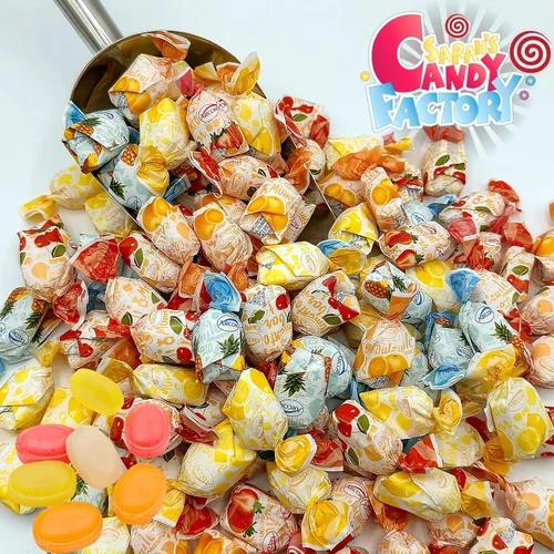Miniatura 7 de Caramelo duro relleno de frutas 1.5 libras aproximadamente 90 piezas Bonos de frutas surtidos envueltos individualmente, naranja, limón, fresa