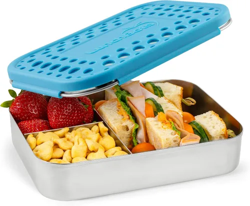 Miniatura 17 de Contenedor de comida con 3 secciones LunchBots Bento Trio, grandes, para niños y adultos., Puntos verdes