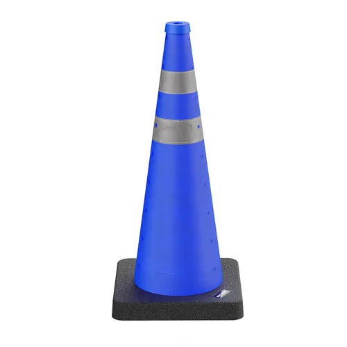 BATTIFE [1 Paquete] Conos azules plegables de seguridad de tráfico de 28 pulgadas con base negra pesada, conos emergentes multiusos con collar