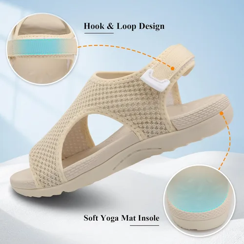 Miniatura 5 de XIHALOOK Sandalias ortopédicas para caminar para mujer con ganchos ajustables, puntera abierta, sandalias deportivas de punto transpirable