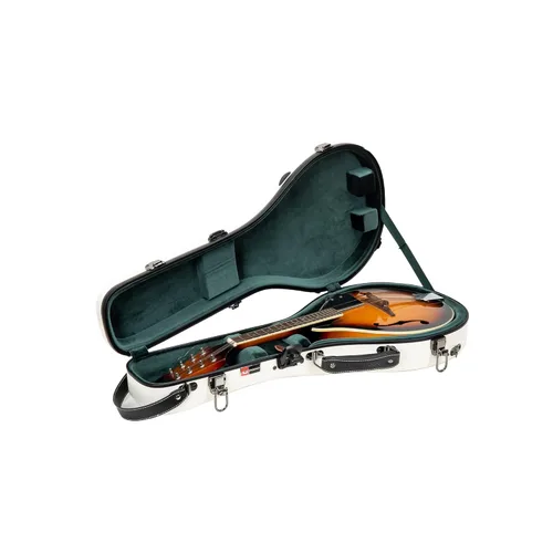 Miniatura 25 de Crossrock Estuche de mandolina de fibra de vidrio – contorneado para estilo F (se adapta a Gibson F5) Brillo plateado, terciopelo verde bosque