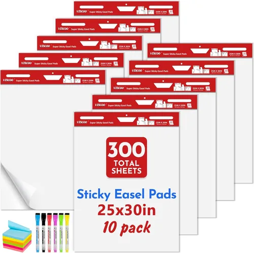 VISCOO Almohadilla de caballete adhesivo, papel de carta grande de 25 x 30 pulgadas para profesores, 10 blocs de papel de caballete autoadhesivo