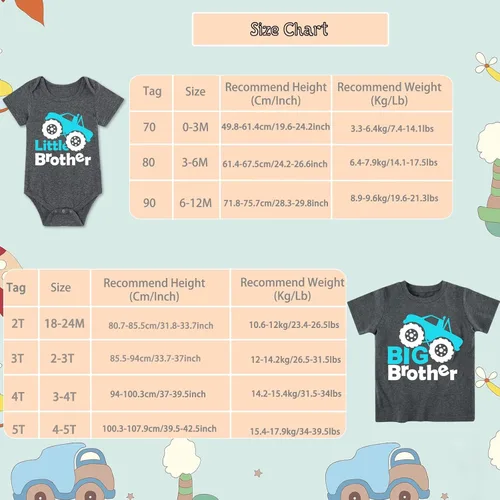 Miniatura 7 de Funnycokid Conjunto de camisas a juego para hermano mayor, hermano pequeño, ropa de regalo para bebé