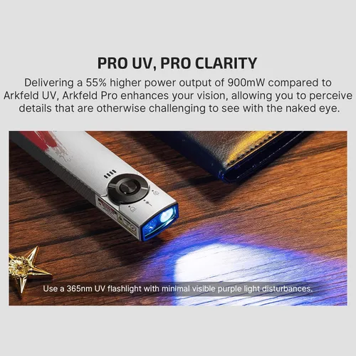 Miniatura 5 de OLIGHT Arkfeld Pro - Linterna plana recargable EDC con haz verde, combo UV y LED blanco, 1300 lúmenes, luces de bolsillo portátiles, triple fuente