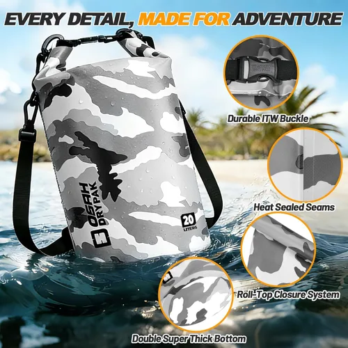 Miniatura 3 de Bolsa seca impermeable, 5L/10L/20L/30L/40L Mochila de almacenamiento ligera con funda para teléfono para mujeres y hombres, saco impermeable Gris
