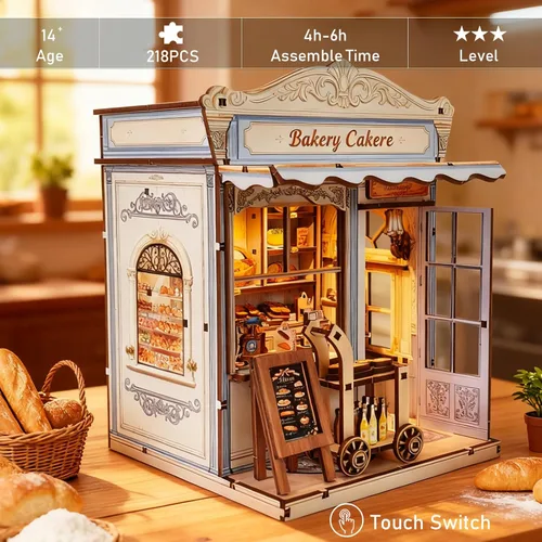Miniatura 2 de Kits de rincón de libros para adultos, casa de muñecas en miniatura para panadería y pastelería Acogedor rompecabezas de madera 3D, un regalo