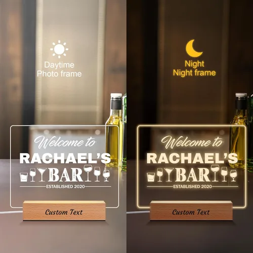 Miniatura 9 de Letrero de Bar Personalizado, Regalos para Bar en Casa, Placa Acrílica LED Personalizada Luz Nocturna, Letrero LED Iluminado para Decoración de Pub
