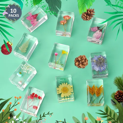 Miniatura 2 de 10 piezas de flor en resina espécimen prensado de flores pisapapeles en resina colección de muestras para escritorio, muestras de flores reales