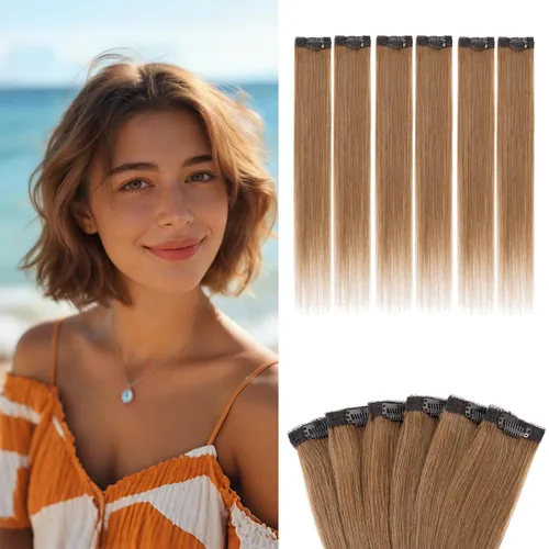 Miniatura 24 de Benehair 6 extensiones de cabello corto con clip, 100% cabello humano real, sin costuras e invisibles, para mujeres, con volumen instantáneo