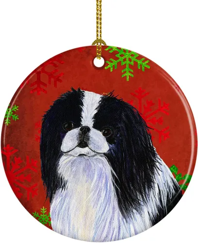 Miniatura 107 de Caroline's Treasures Bulldog English - Copos de nieve rojos y verdes, adorno de cerámica de Navidad, decoración colgante para el hogar, Navidad