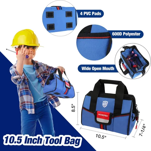 Miniatura 5 de WORKPRO Juego de herramientas de mano para niños de 9 piezas, kit de herramientas junior azul con bolsa de almacenamiento para niños, niñas, niños