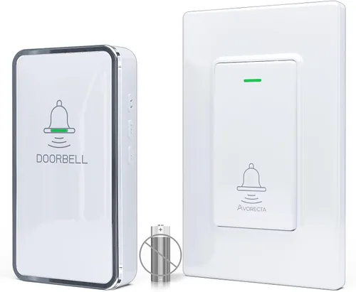 Miniatura 10 de Kit de timbre inalámbrico, 1 botón redondo autoalimentado y 1 receptor de timbre enchufable, no requiere batería, sin Wi-Fi, 38 campanas, 4 niveles