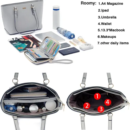 Miniatura 6 de Qiyuer - Juego de carteras y bolsos para mujer, bolso de trabajo, bolso de mano, bolso de hombro con asa superior, bolso con cartera a juego