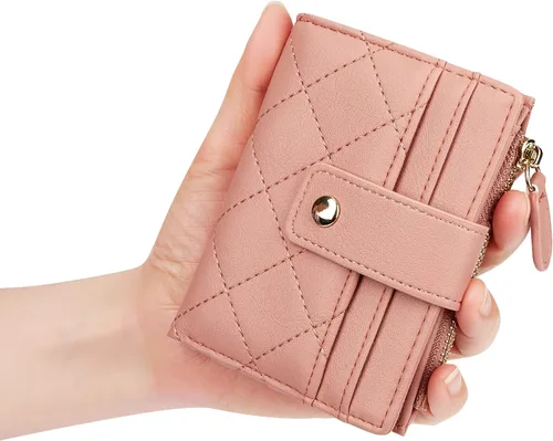 Miniatura 52 de Cartera de cuero para mujer, pequeña, compacta, plegable, con bolsillo para monedas con cremallera
