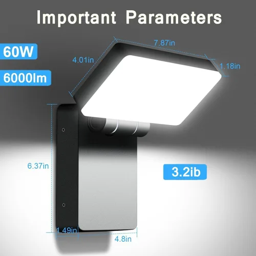 Miniatura 3 de Faro LED de Inundación de 60W para Exteriores, Paquete de Pared 5000K, Cabezal Giratoria 360°, Impermeable IP65, 6000LM, 85V-277V, Faro de Seguridad