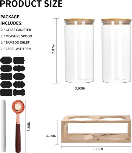 Miniatura 7 de ZOMUIA Contenedores de Café de Vidrio Herméticos Frascos de Almacenamiento de Granos de Café con Estante, 2 Piezas 44oz Organizador de Estación