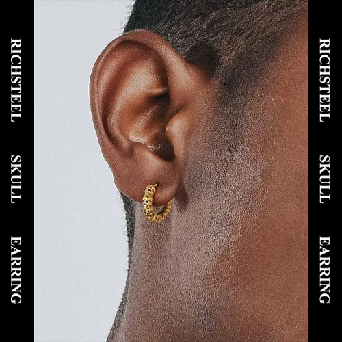 Miniatura 2 de Richsteel Aretes de calavera para mujer y hombre, góticos, de acero inoxidable, chapados en oronegro, pequeño aro punk de serpientedragón