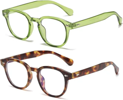 Miniatura 18 de Gafas Retro Redondas de Bloqueo de Luz Azul para Hombres y Mujeres, Montura Vintage sin Prescripción para Lectura de Computadora