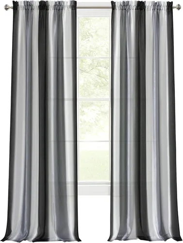 ACHIM Spectrum - Cortina para ventana con bolsillo para barra, 50 pulgadas de ancho, 63 pulgadas de largo, color negro/plateado, semitransparentes y
