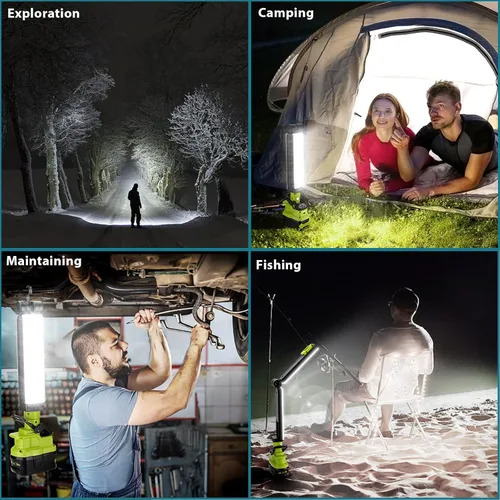 Miniatura 6 de Taingwei Luz de trabajo LED de 2400LM con clip para batería Ryobi de 18 V, luz de inundación de 30 W para reparación de automóviles, camping