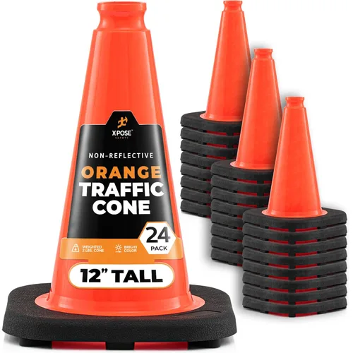 Miniatura 78 de Xpose Safety Cono de tráfico verde lima de 28 pulgadas, paquete de 4, cono de seguridad de PVC de alta calidad para estacionamiento, precaución