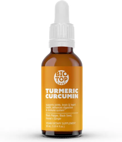 Curcumina líquida de cúrcuma más pimienta negra orgánica natural.