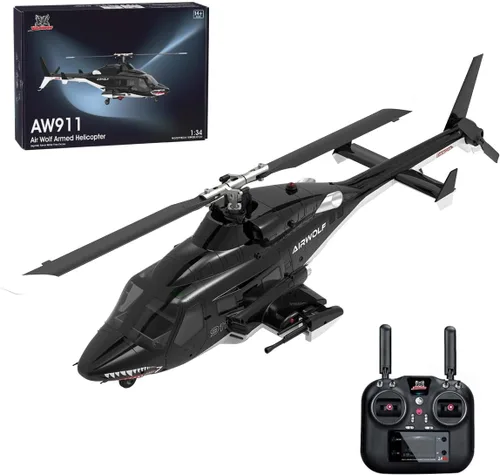 AW-911 Helicóptero de control remoto para 16+, modelo de helicóptero Air-Wolf RC escala 1/34 con modo de acrobacias 6G/3D y posicionamiento GPS, una
