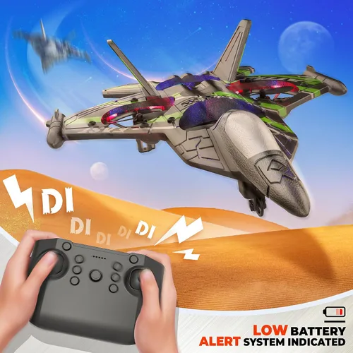 Miniatura 4 de BEZGAR Drones para niños Avión RC de 2.4GHZ, avión de control remoto, helicóptero RC, juguete de avión de combate con voltereta de 360°, juguetes