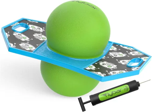 Flybar Pogo - Pelota de truco para niños, tabla de rebote de equilibrio con cubierta antideslizante, bomba incluida, juguetes para interiores y Robot