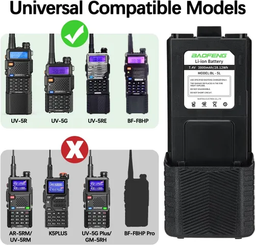 Miniatura 2 de BAOFENG Batería UV-5R BL-5 3800mAh USB-C de carga extendida de alta capacidad para radios UV5R BF-F8HP serie UV-5R con cable de carga tipo C