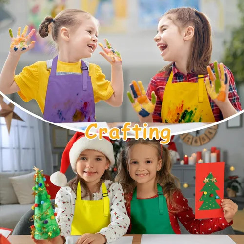 Miniatura 5 de Delantal para niños, paquete de 8 delantales para niñas y niños, delantales de pintura artística para cocina, aula, cocina, horneado, para edades