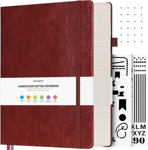 Miniatura 14 de Cuaderno de puntos, 312 páginas numeradas, cuaderno grande B5 de cuero de tapa dura, cuaderno de 3.53 oz/yd² con páginas de índice, diario de puntos