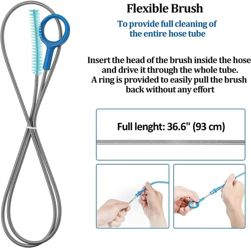 Miniatura 3 de Kit de limpieza de vejiga de hidratación, juego de limpiador de vejigas de agua con cepillo largo flexible para manguera, válvula de mordida pequeña
