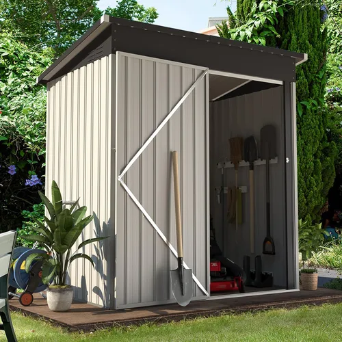 AECOJOY Cobertizo de 5 x 3 pies, pequeños cobertizos de metal y espacio de almacenamiento al aire libre de 3 x 5 pies, pequeño cobertizo de metal