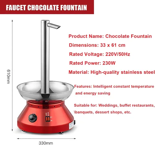Miniatura 2 de Máquina de fuente de chocolate, modelo de grifo, máquina de cascada de chocolate con raspador, alfombrilla a prueba de fugas, 2.2 lbs de salsa