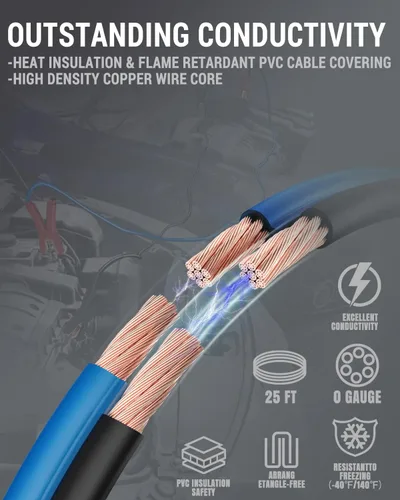 Miniatura 3 de Powrun Cables de puente P025 para batería de automóvil de 12/24 V, cables de refuerzo de servicio pesado de 1000 A con bolsa de transporte, kit
