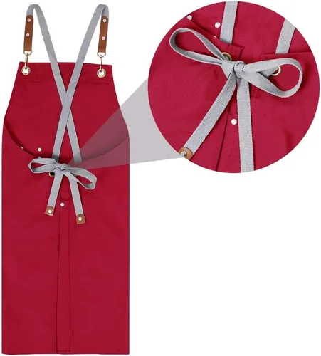 Miniatura 8 de Delantal de chef, delantal cruzado para hombres y mujeres con correas ajustables y bolsillos grandes, de lona, M - 2EG.